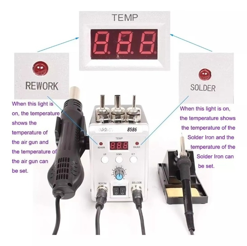 760W 8586 2-in-1 Heißluft-Löts – Smd Rework Station Hot Air Soldering 2 In 1 Bewertung und Preis